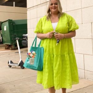 Eloquii Lime Green puff sleeve dress